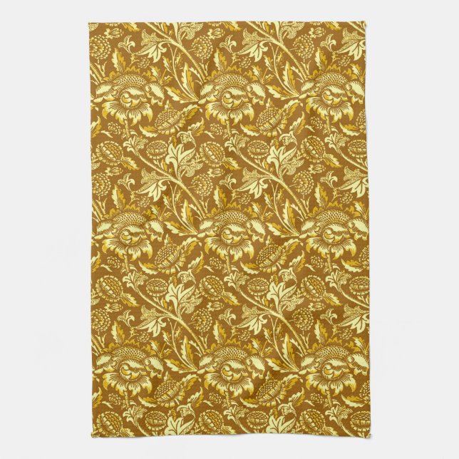 William Morris Sunflowers, Mustard Gold & Yellow K Kitchen Towel (Vertical)