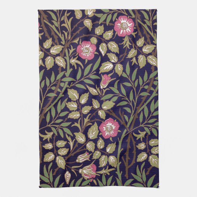 William Morris Sweet Briar Floral Art Nouveau Kitchen Towel (Vertical)