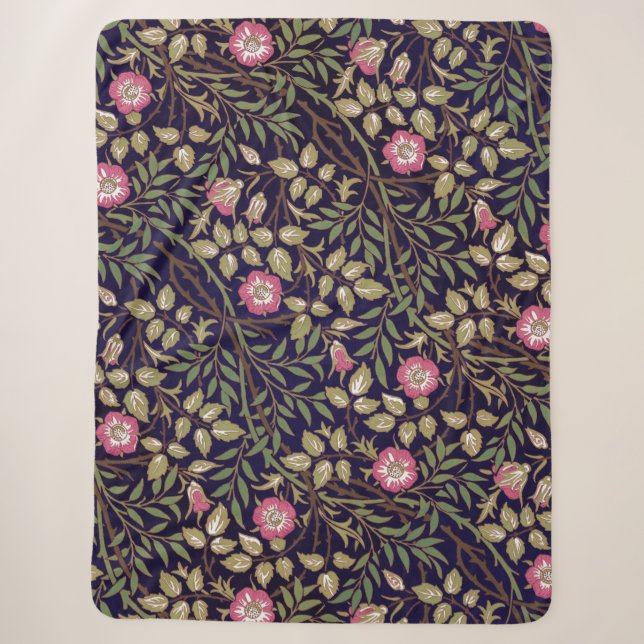 William Morris Sweet Briar Floral Art Nouveau Sherpa Blanket (Front)