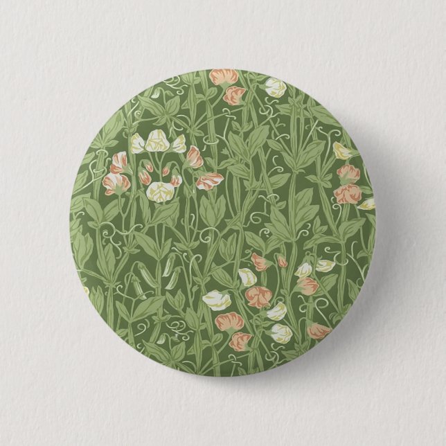 William Morris Sweet Pea Floral Design 2 Inch Round Button (Front)