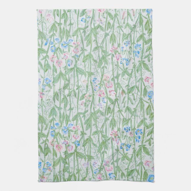 William Morris Sweet Pea Floral Pattern Classic Kitchen Towel (Vertical)
