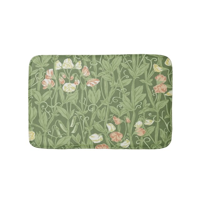 William Morris Sweet Pea Pattern Vintage Botanical Bath Mat (Front)