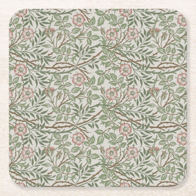 William Morris Sweetbriar Floral Art Nouveau Square Paper Coaster (Front)