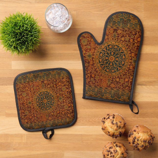 William Morris Tapestry Carpet Rug Oven Mitt & Pot Holder Set (Top Down)