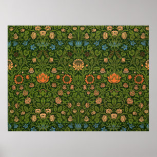William Morris Tapestry Rug Red Green Carpet Asian Poster