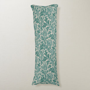 William Morris Teal Blue Thistle Vintage Wallpaper Body Pillow