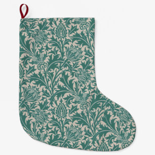William Morris Teal Blue Thistle Vintage Wallpaper Large Christmas Stocking