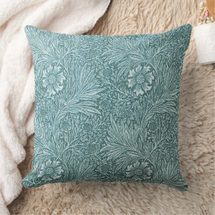 William Morris,teal floral pattern,redesigned,chic Throw Pillow