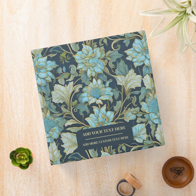 William Morris Teal Flower Aesthetic Preppy Binder (In Situ)