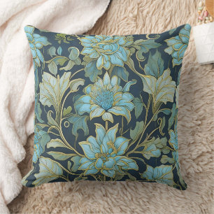 William Morris Teal Flowers  Throw Pillow