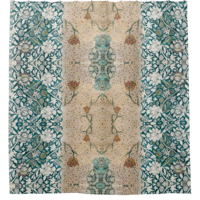 William Morris Teal Terracotta Floral Vine Pattern (Front)