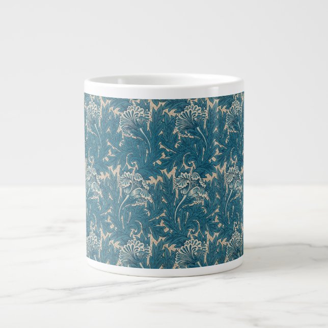 William Morris Teal Tulip Pattern Large Coffee Mug (Front)