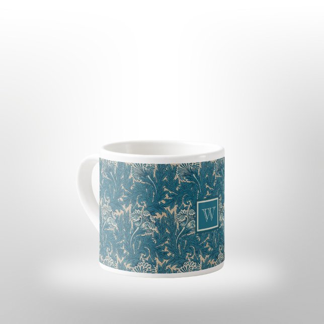 William Morris Tealish Blue Tulip with Monogram Espresso Cup (Creator Uploaded)