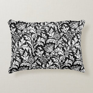 William Morris Thistle Damask, Black and White Accent Pillow