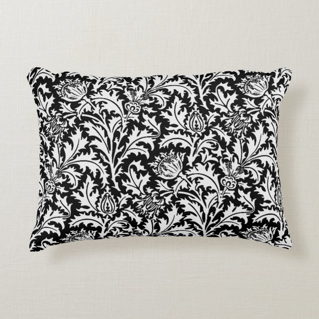 William Morris Thistle Damask, Black and White Accent Pillow (Front)