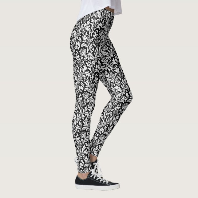 William Morris Thistle Damask, Black and White Leggings (Right)