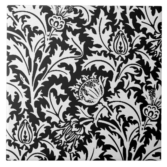 William Morris Thistle Damask, Black and White Tile (Front)