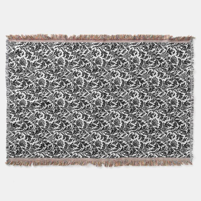 William Morris Thistle Damask, Black on White   Throw Blanket (Front)