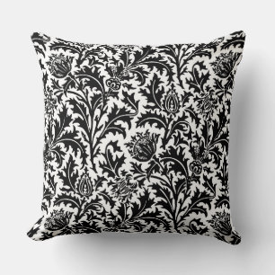 William Morris Thistle Damask, Black on White   Throw Pillow