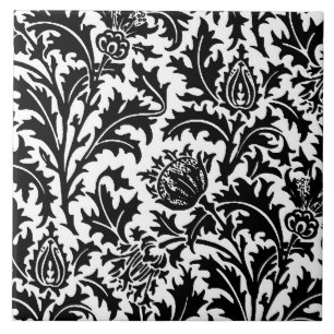 William Morris Thistle Damask, Black on White   Tile