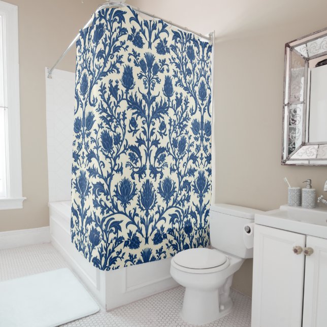 William Morris Thistle damask Cobalt Blue & White (In Situ)