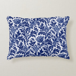 William Morris Thistle Damask, Cobalt Blue & White Accent Pillow