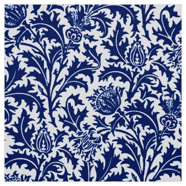 William Morris Thistle Damask, Cobalt Blue & White Fabric (Swatch)