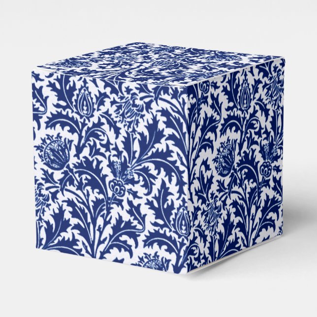 William Morris Thistle Damask, Cobalt Blue & White Favor Box (Front Side)