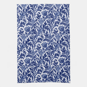 William Morris Thistle Damask, Cobalt Blue & White Kitchen Towel