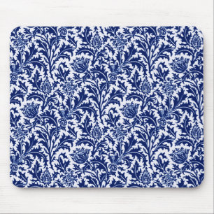 William Morris Thistle Damask, Cobalt Blue & White Mouse Pad
