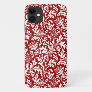 William Morris Thistle Damask, Dark Red & White iPhone 11 Case