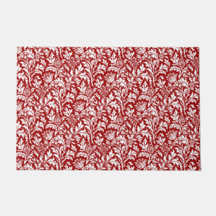 William Morris Thistle Damask, Dark Red & White Doormat