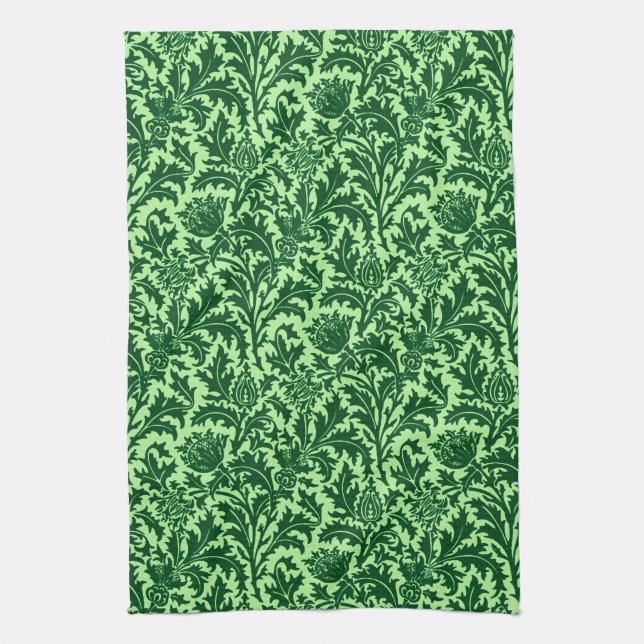 William Morris Thistle Damask, Emerald Green Kitchen Towel (Vertical)