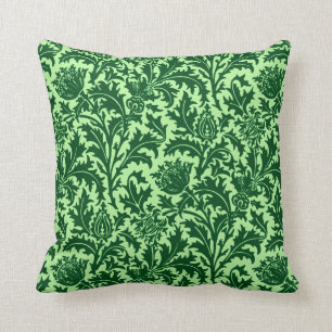 William Morris Thistle Damask, Emerald Green Throw Pillow