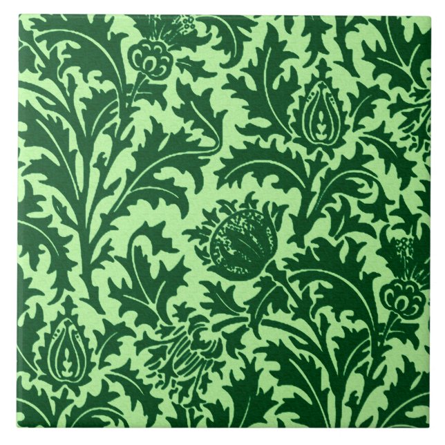 William Morris Thistle Damask, Emerald Green Tile (Front)
