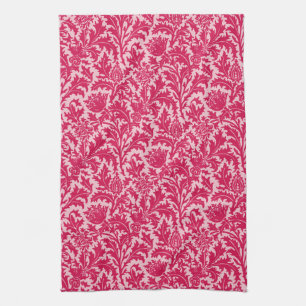 William Morris Thistle Damask, Fuchsia Pink Kitchen Towel
