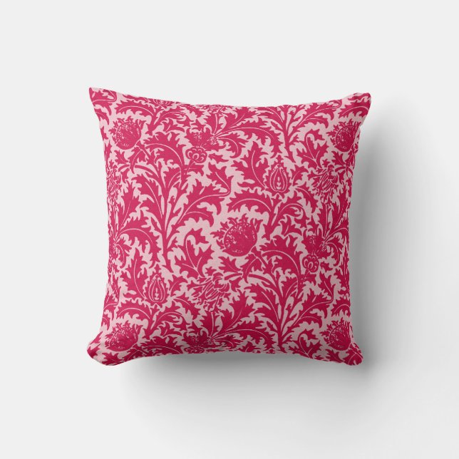 William Morris Thistle Damask, Fuchsia Pink Throw Pillow (Front)