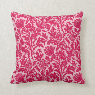 William Morris Thistle Damask, Fuchsia Pink Throw Pillow