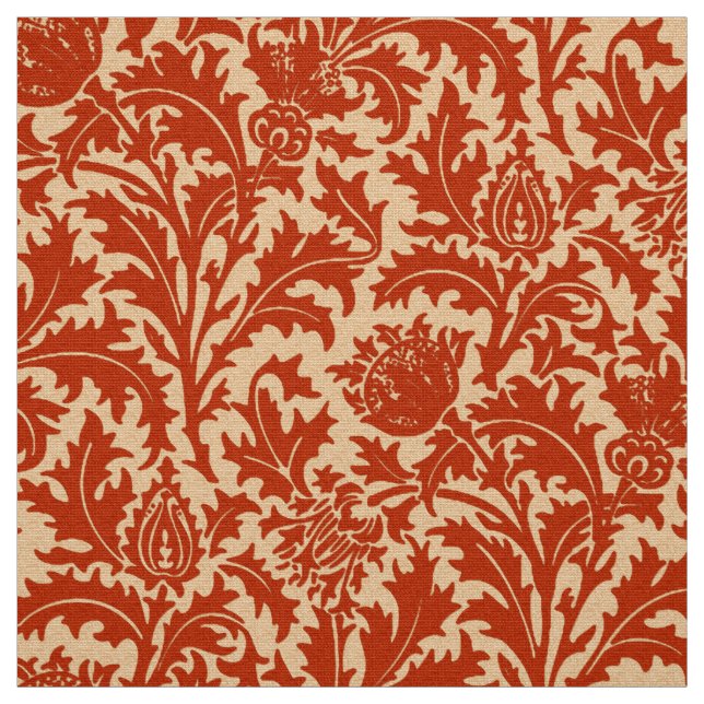 William Morris Thistle Damask, Mandarin Orange Fabric (Swatch)