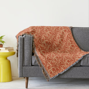 William Morris Thistle Damask, Mandarin Orange Throw Blanket