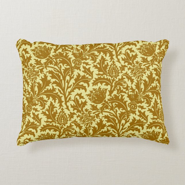 William Morris Thistle Damask, Mustard Gold Decorative Pillow (Front)