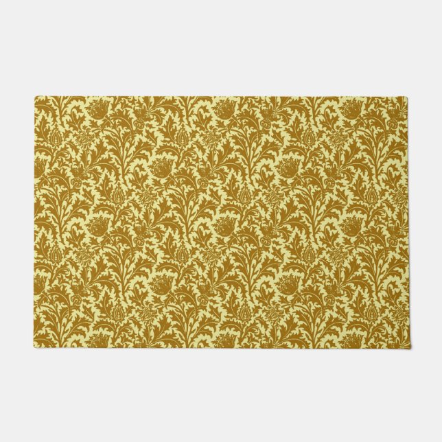 William Morris Thistle Damask, Mustard Gold Doormat (Front)
