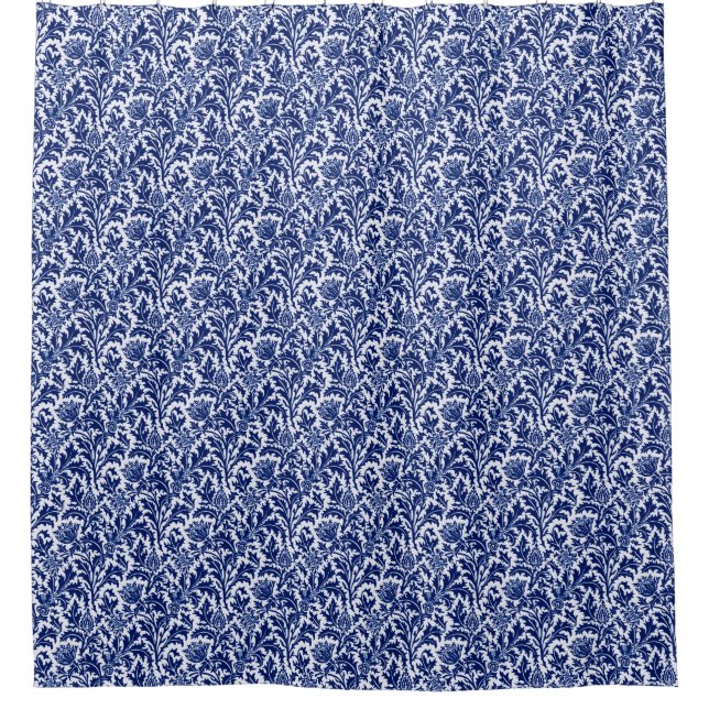 William Morris Thistle Damask, Navy Blue and White (Front)