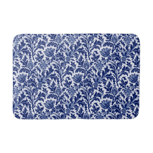 William Morris Thistle Damask, Navy Blue and White Bath Mat