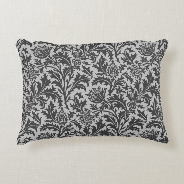 William Morris Thistle Damask, Silver Grey / Grey Accent Pillow (Front)