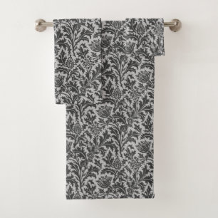 William Morris Thistle Damask, Silver Grey / Grey Bath Towel Set