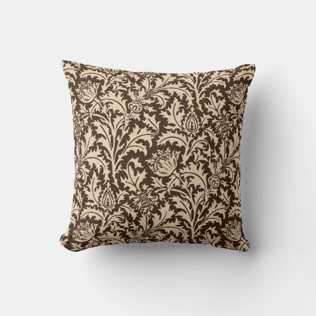 William Morris Thistle Damask, Taupe Tan & Beige Throw Pillow (Front)