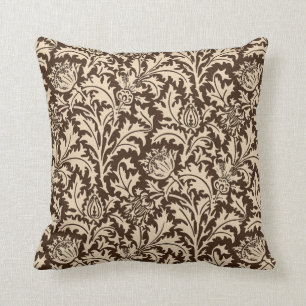 William Morris Thistle Damask, Taupe Tan & Beige Throw Pillow