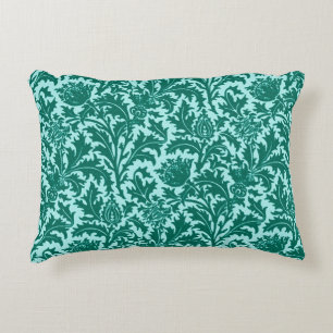 William Morris Thistle Damask, Turquoise and Aqua Decorative Pillow