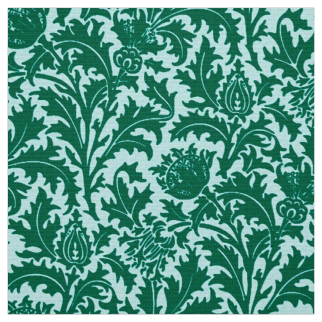 William Morris Thistle Damask, Turquoise and Aqua Fabric (Swatch)